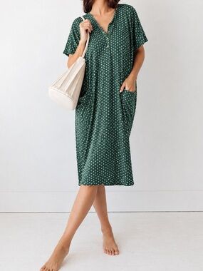 Dwell & Slumber Cocoon Dress Size XS/S Green/White Floral Dot
